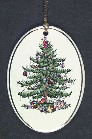 Annual Christmas Tree Ornament Gold Trim - Oval - No Box