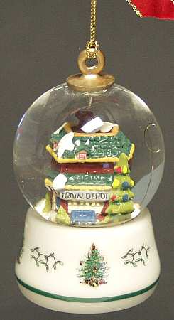 Christmas Tree Ornaments Train Station Snowglobe - Boxed