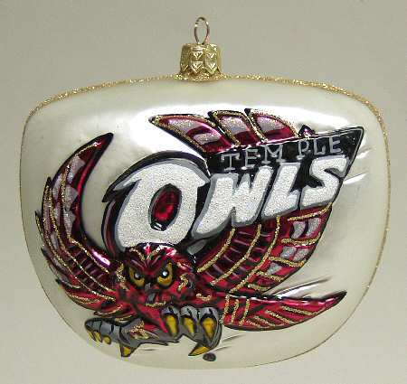 Glasscot Ornaments Temple University Owls-Logo Disk - Boxed