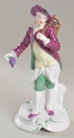 Chelsea Figurine Man With Basket On Pole - Boxed