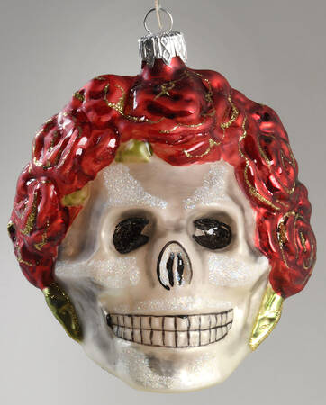 Grateful Glass-Ornament Skull And Roses - No Box