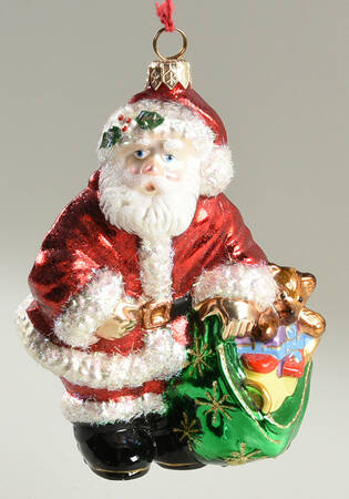 Ornaments On The Tree-Christmas Tree Santa Claus With Green Bag - Boxed