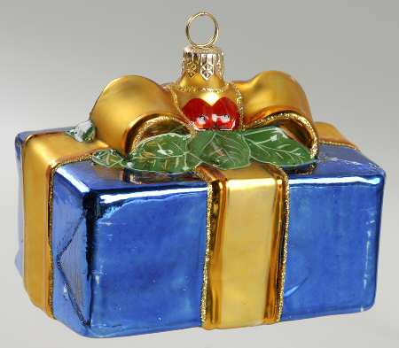 Ornaments On The Tree-Christmas Tree Blue Gift Box -4" W - Boxed