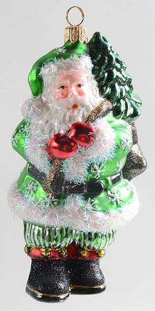 Ornaments On The Tree-Christmas Tree Jingle Bells Santa-Green  - Boxed