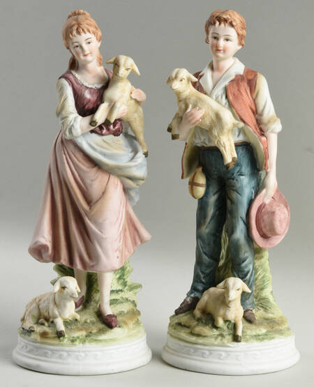 Sadek Figurines Boy And Girl With Lambs - No Box