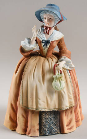 Sadek Figurines Colonial Woman-Tan,Rust Dress - No Box 73b