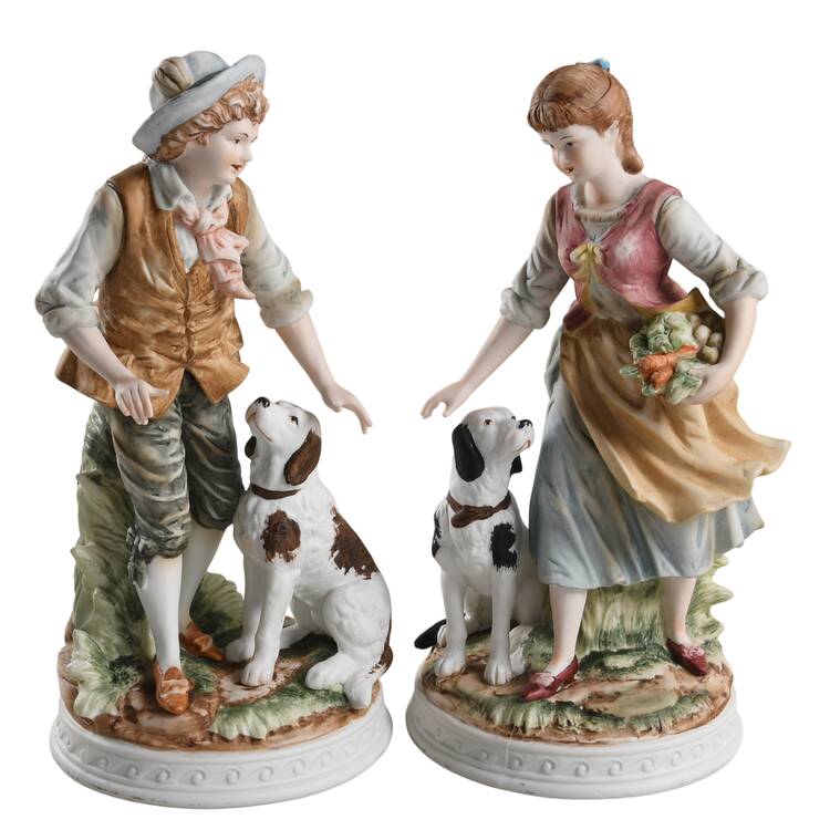 Sadek Figurines Boy And Girl With Dogs - No Box