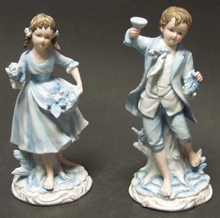 Sadek Figurines Boy And Girl With Grapes-Blue-Pair - No Box