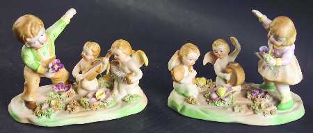 Sadek Figurines Boy & Girl With Angels Pair - Boxed