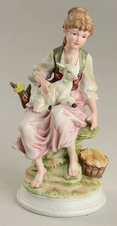 Sadek Figurines Peasant Girl Holding Lamb - No Box