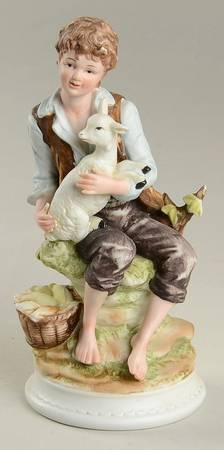 Sadek Figurines Peasant Boy Holding Lamb - No Box
