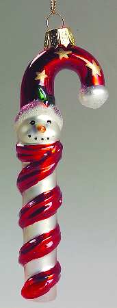 Scottish Christmas Ornaments Candy Cane With Snowman - Boxed