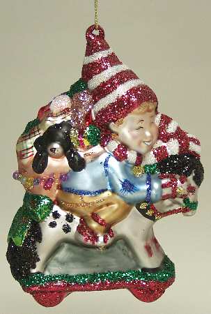 Scottish Christmas Ornaments Elfkin On Toy Horse - Boxed