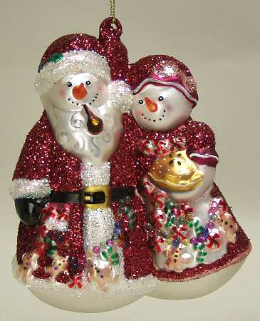 Scottish Christmas Ornaments Mr & Mrs Claus Snowmen - Boxed