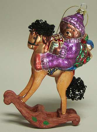 Scottish Christmas Ornaments Bear On Rocking Horse - Boxed