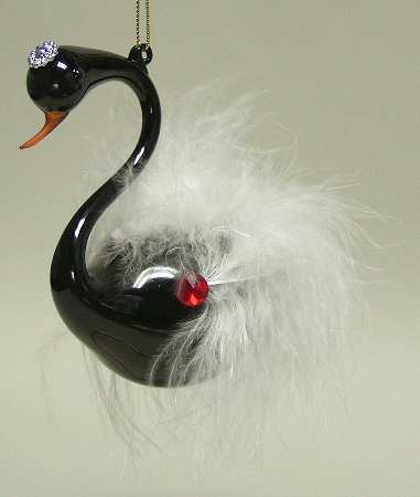 Scottish Christmas Ornaments Black Glass Swan - No Box 42