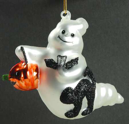 Scottish Christmas Ornaments Ghost With Cat Bat & Pumpkin - Boxed
