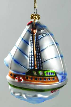Scottish Christmas Ornaments Sailboat-Blue Sails - No Box