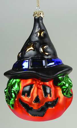 Scottish Christmas Ornaments Pumpkin Wearing Witch Hat - No Box