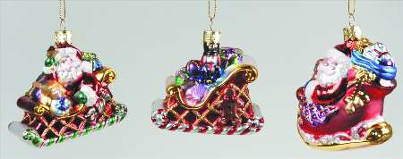 Scottish Christmas Ornaments Santa & Sleigh Set Of 3 - Boxed