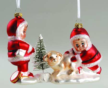 Scottish Christmas Ornaments Taking Puppy For A Walk-Santa Babies - Boxed