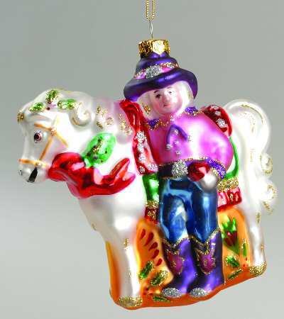 Scottish Christmas Ornaments Cowgirl With Pony - No Box