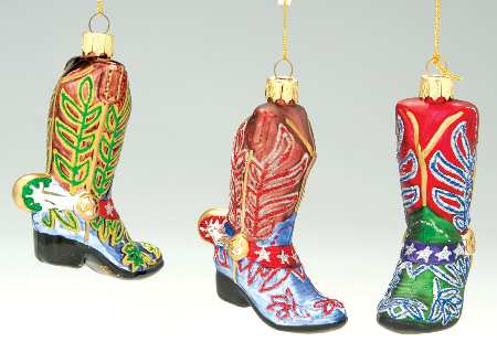 Scottish Christmas Ornaments Cowboy Boots-Set Of 3 - Boxed