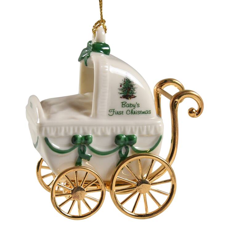 Baby's First Christmas Baby Carriage-Green Date - Boxed