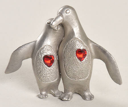 Spoontiques Miniature Figurines Penguin Pair With Red Hearts - With Box