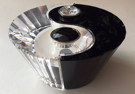 Swarovski Candleholders Ying-Yang-Set Of 2-Jet Black And Clear - With Box