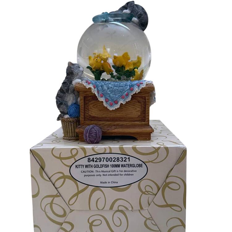 Musical Snowglobes Kitty With Goldfish - Boxed