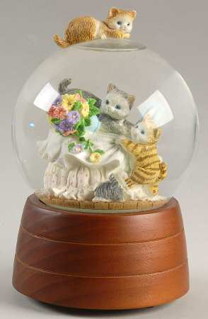 Musical Snowglobes Kittens On Table-Favorite Things - Boxed