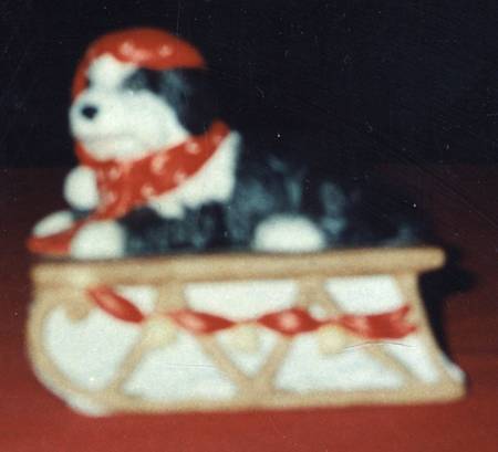 Schmid Music Box Sheep Dog On Sled - Boxed