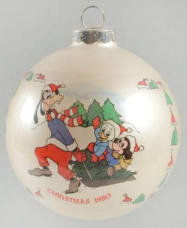 Disney Mickey Ball Ornament 1980 Sleigh Ride - Boxed