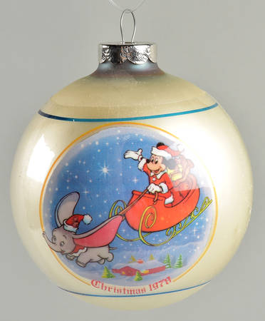 Disney Mickey Ball Ornament 1978 Mickey Dumbo&Sleigh - Boxed