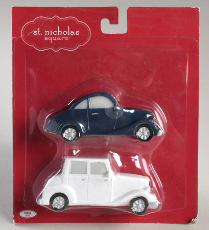Village Collection Set Of Two Cars-Blue And White - Boxed