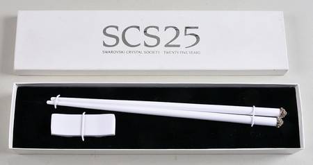 Swarovski Crystal Giftware White Chop Sticks With Rest - With Box