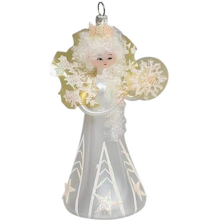 Blown Glass Ornaments White Queen Wiht Snowflake - Boxed