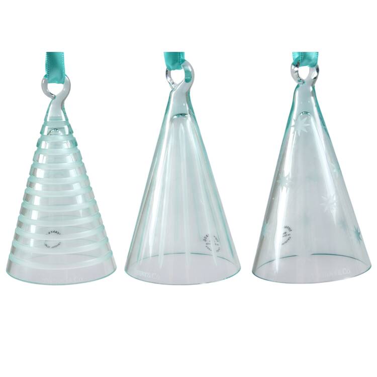 Tiffany & Co Crystal Ornament Blue Crystal Trees / Set Of 3 - Boxed