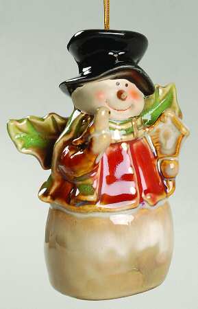 Transpac Ornaments Snowman Angel Bell W/ Top Hat - No Box