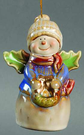 Transpac Ornaments Snowman Angel Bell W/ Wreath - No Box