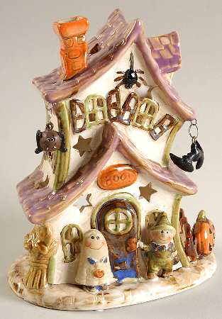 Halloween Fun Purple Roof House Tea Light - No Box