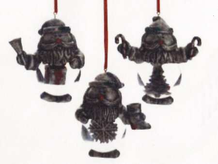 Pewter Finish Christmas Giftware Set Of Three Santa Ornaments - Boxed