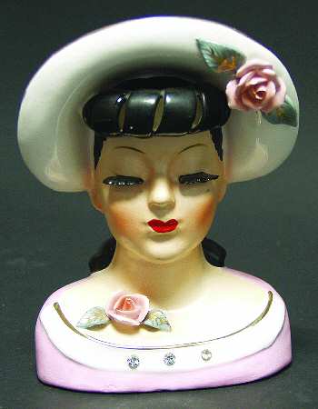 Head Vases Lady Closed Eyes W/Hat - No Box