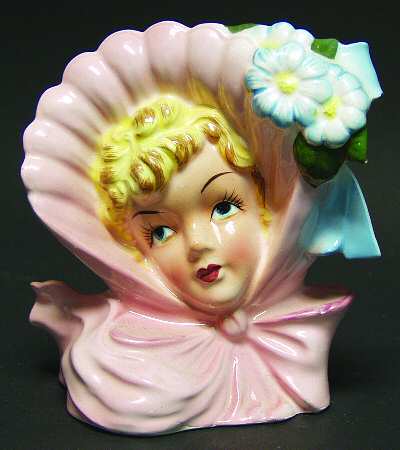 Head Vases Girl W/Bonnet And Flowers - No Box