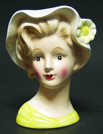 Head Vases Relpo Yellow Lady W/Hat - No Box