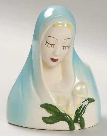 Head Vases Virgin Mary Mdn W/Lilies Aqua - No Box