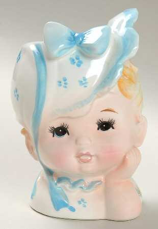 Head Vases Baby Blonde Blue Hat Bow - No Box
