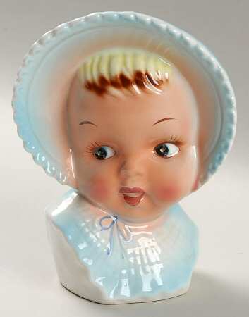 Head Vases Baby Blonde Blue Bonnet & Drs - No Box