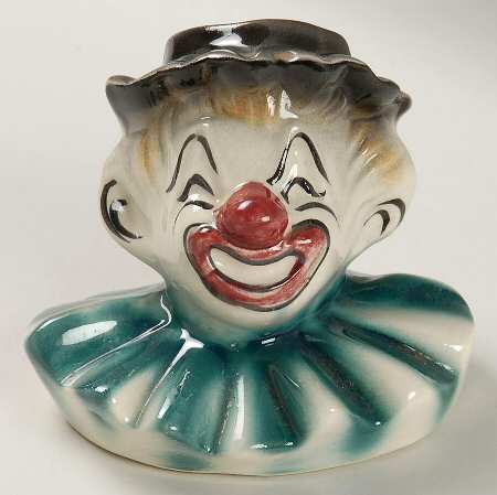 Head Vases Clown Grn Collar Blk Hat - No Box